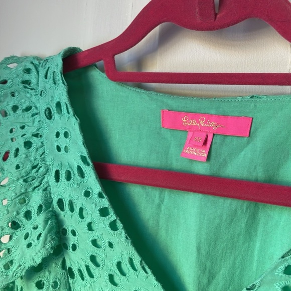 Lilly Pulitzer XS Lina Ruffle Eyelet Blouse In Gustavia Green - Picture 4 of 7